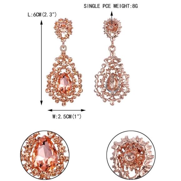 Rose Gold with Champagne Topaz Austrian Crystal Art Deco Chandelier Earrings - Picture 4 of 4